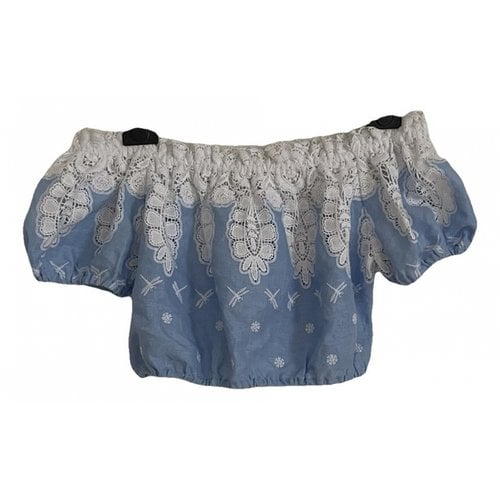 Pre-owned Miguelina Linen Top In Blue