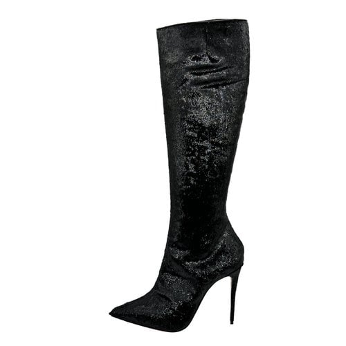 Pre-owned Christian Louboutin Velvet Boots In Black