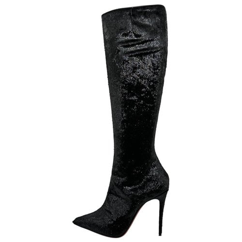 Pre-owned Christian Louboutin Velvet Boots In Black