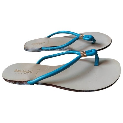 Pre-owned Baldinini Leather Flip Flops In Turquoise