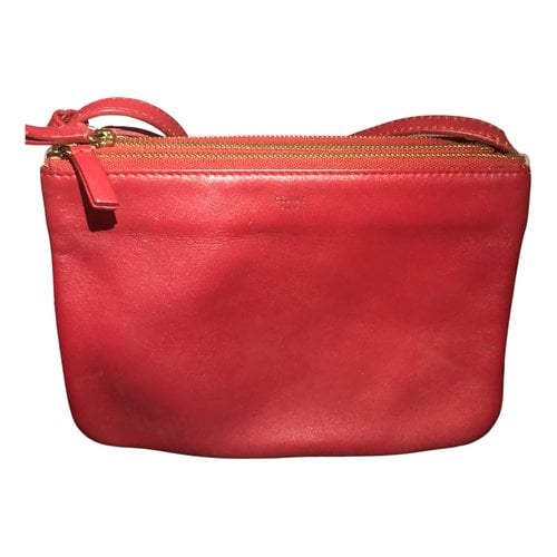 Pre-owned Celine Trio Leather Crossbody Bag In Red
