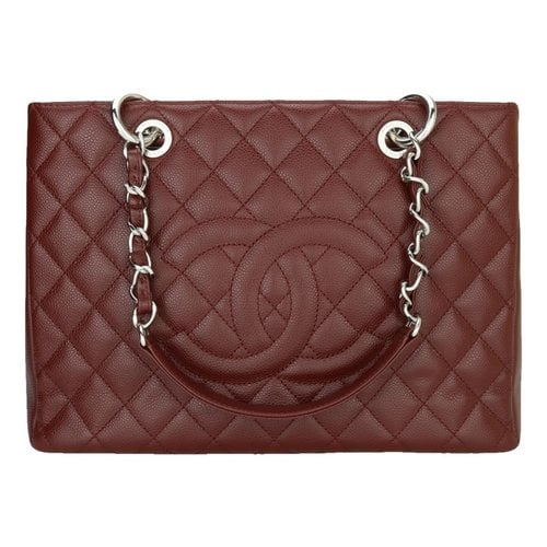 Pre-owned Chanel Grand Shopping Leather Tote In Burgundy