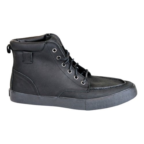 Pre-owned Polo Ralph Lauren Leather High Trainers In Black
