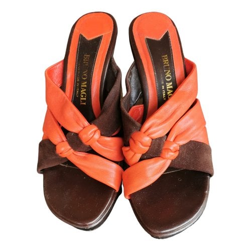 Pre-owned Bruno Magli Leather Sandals In Orange