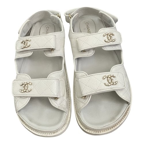 Pre-owned Chanel Dad Sandals Leather Sandal In White