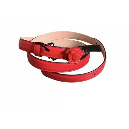 Pre-owned Versace Medusa Patent Leather Belt In Red