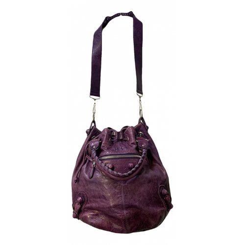 Pre-owned Balenciaga Pompon Leather Crossbody Bag In Purple