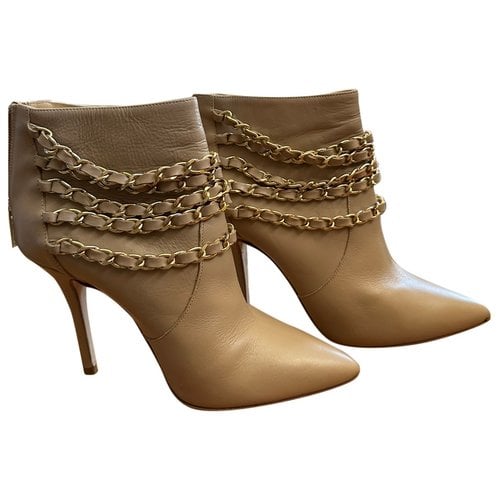 Pre-owned Elisabetta Franchi Leather Boots In Beige
