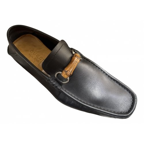 Pre-owned Gucci Leather Flats In Navy