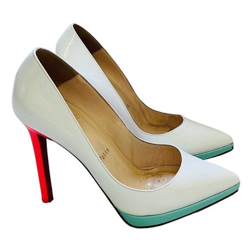 Pre-owned Christian Louboutin Pigalle Plato Patent Leather Heels In White