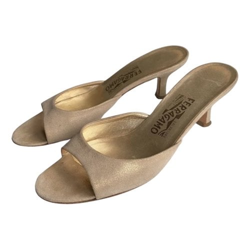 Pre-owned Ferragamo Leather Mules & Clogs In Gold