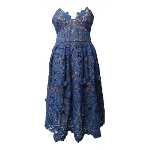 Pre-owned Self-portrait Lace Mid-length Dress In Blue