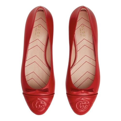 Pre-owned Gucci Marmont Leather Ballet Flats In Red