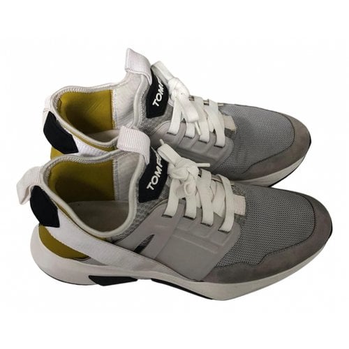 Pre-owned Tom Ford Leather Low Trainers In Grey