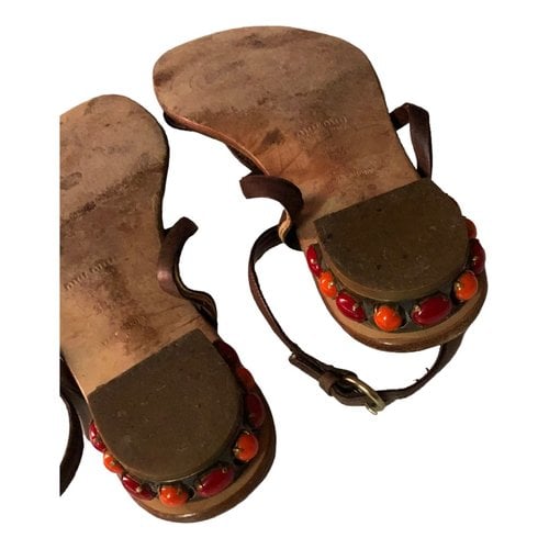 Pre-owned Miu Miu Leather Sandal In Brown