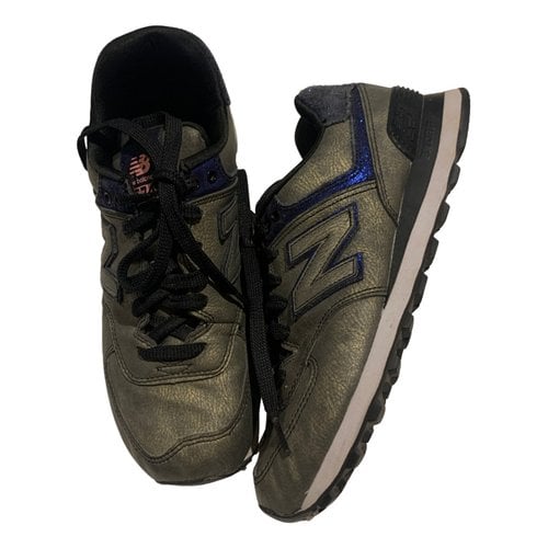 Pre-owned New Balance 574 Leather Trainers In Gold