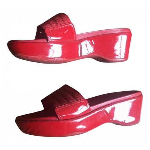 Pre-owned Prada Patent Leather Mules & Clogs In Red