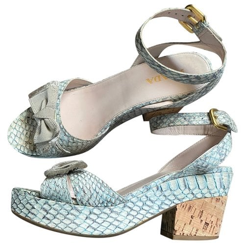 Pre-owned Prada Leather Sandals In Turquoise