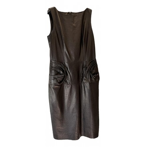 Pre-owned Dior Leather Mid-length Dress In Black
