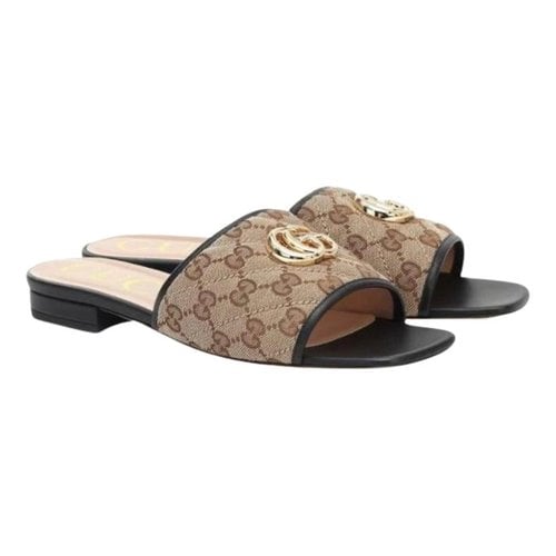 Pre-owned Gucci Marmont Leather Sandal In Beige