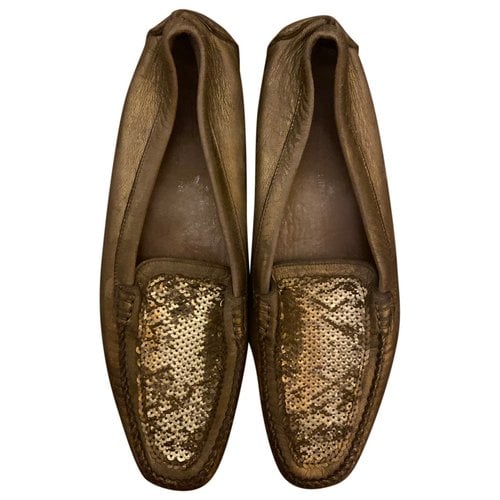Pre-owned Pollini Leather Flats In Gold