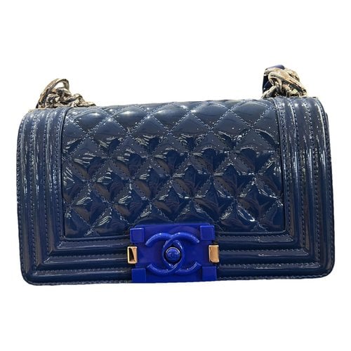 Pre-owned Chanel Boy Patent Leather Crossbody Bag In Blue