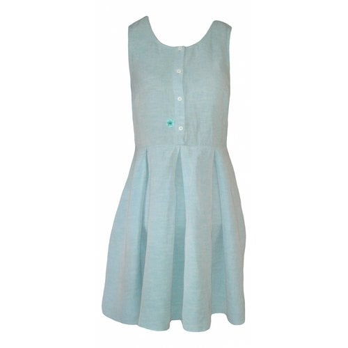 Pre-owned Tara Jarmon Linen Mini Dress In Turquoise