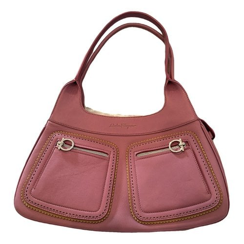 Pre-owned Ferragamo Iconic Top Handle Pony-style Calfskin Handbag In Pink