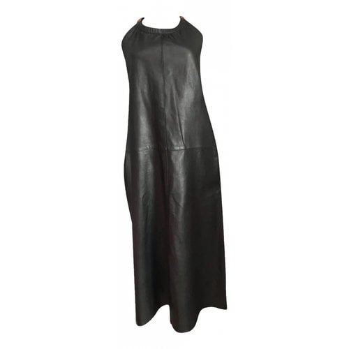 Pre-owned Genny Leather Mid-length Dress In Black
