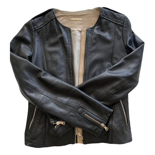 Pre-owned Massimo Dutti Leather Biker Jacket In Black