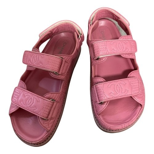 Pre-owned Chanel Dad Sandals Leather Sandal In Pink