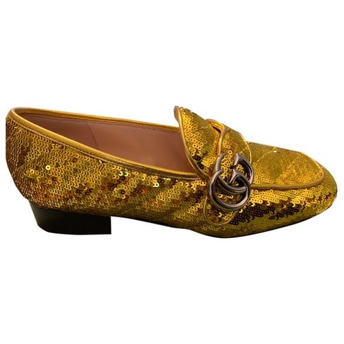 Pre-owned Gucci Malaga Leather Flats In Yellow