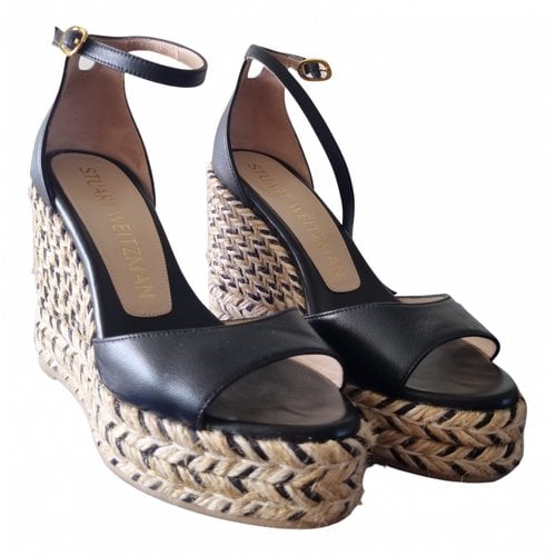 Pre-owned Stuart Weitzman Leather Espadrilles In Black