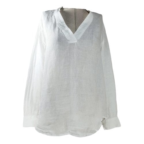 Pre-owned 120% Lino Linen Blouse In White