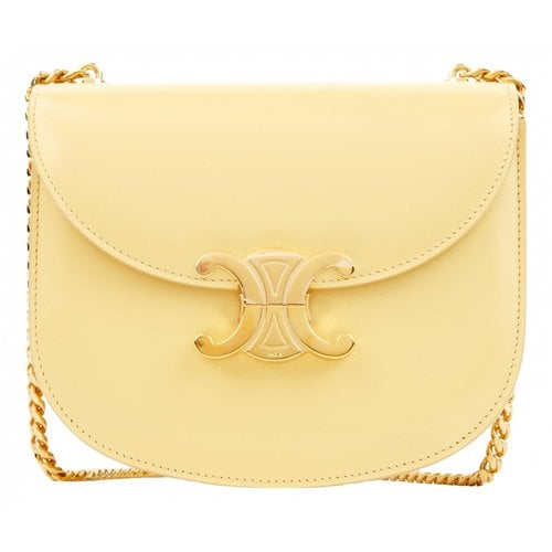 Pre-owned Celine Triomphe Chain Leather Crossbody Bag In Yellow