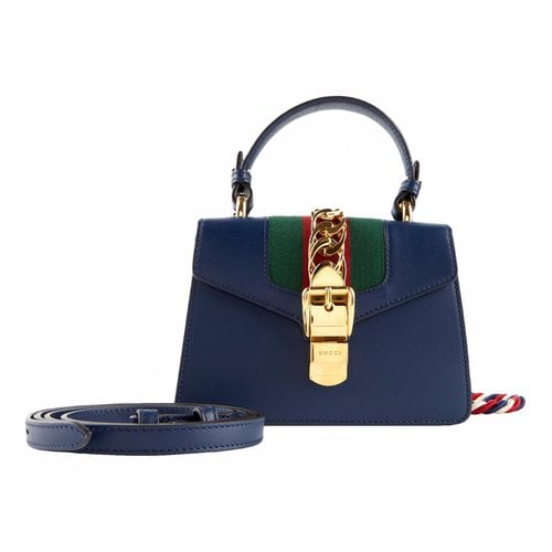 Pre-owned Gucci Sylvie Top Handle Leather Handbag In Blue