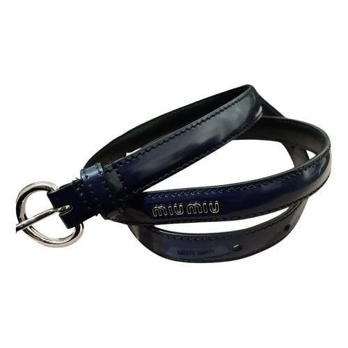 Pre-owned Miu Miu Patent Leather Belt In Navy