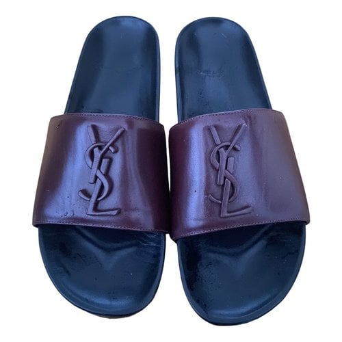 Pre-owned Saint Laurent Leather Mules In Burgundy