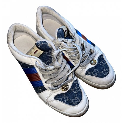Pre-owned Gucci Screener Leather Low Trainers In Blue