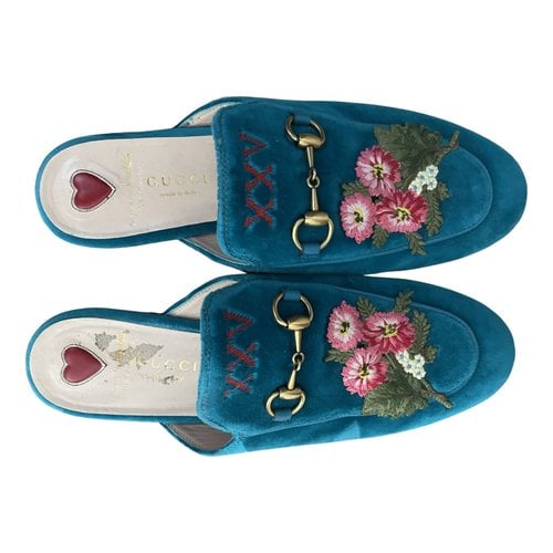 Pre-owned Gucci Leather Mules & Clogs In Turquoise