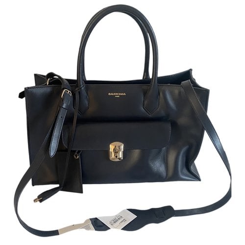 Pre-owned Balenciaga Padlock Leather Handbag In Navy