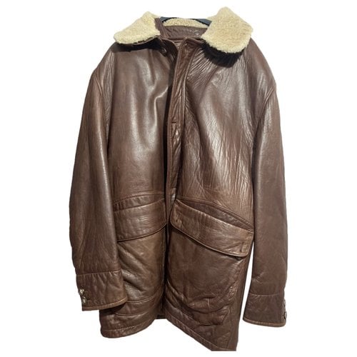 Pre-owned Valentino By Mario Valentino Leather Peacoat In Brown
