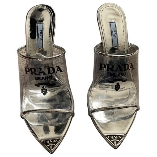 Pre-owned Prada Leather Mules & Clogs In Metallic
