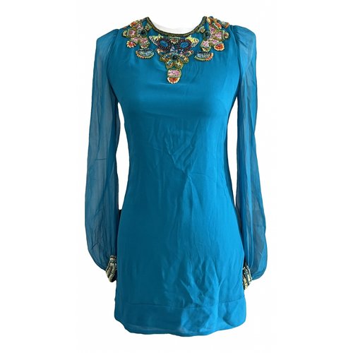 Pre-owned French Connection Silk Mini Dress In Turquoise