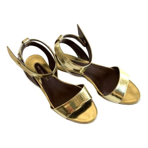 Pre-owned Bruno Magli Patent Leather Sandal In Gold