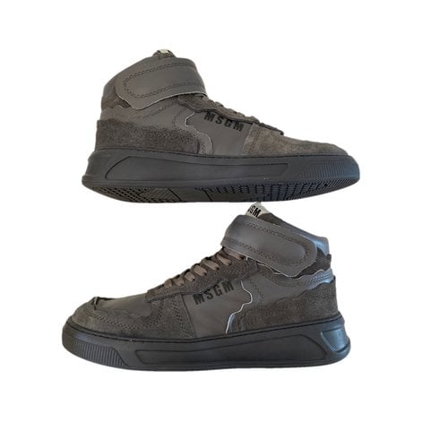 Pre-owned Msgm Vegan Leather High Trainers In Anthracite