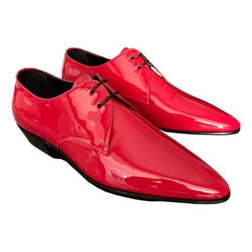 Pre-owned Saint Laurent Jonas Patent Leather Lace Ups In Red