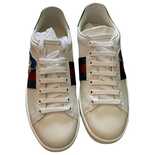 Pre-owned Gucci Ace Leather Trainers In White