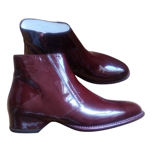Pre-owned Maison Margiela Patent Leather Ankle Boots In Burgundy