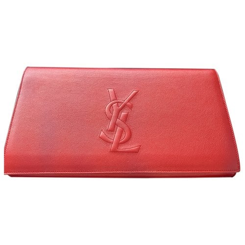 Pre-owned Saint Laurent Belle De Jour Leather Clutch Bag In Red